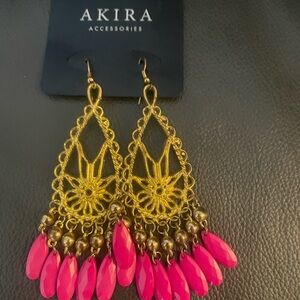 Akira Gold and Pink Dangle Earrings
